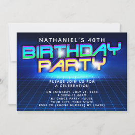 Neon Glow Grid Mens 40. Geburtstag Party Einladung