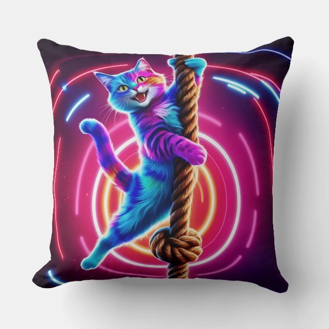 Neon Glow Hanging Cat Kissen (Vorderseite)