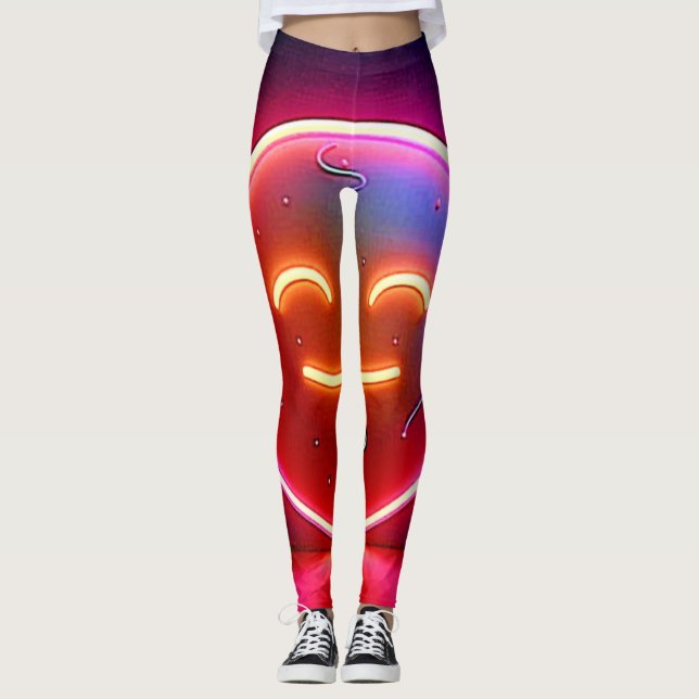 Neon Glow Happy Face Art Leggings (Vorderseite)