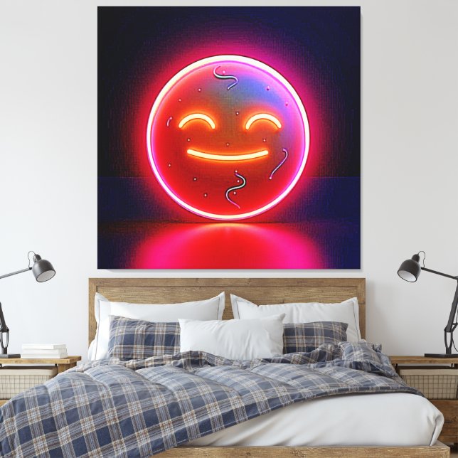Neon Glow Happy Face Art Leinwanddruck (Insitu (Schlafzimmer))