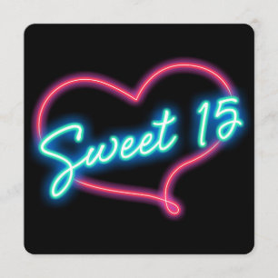 Neon Glow Heart SWEET 15 Geburtstagseinladung Einladung