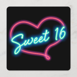 Neon Glow Herz SWEET 16 Geburtstagsparty-Einladung Einladung