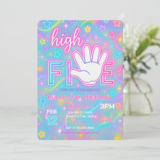 Neon Glow High Five 5. Geburtstagsparty Einladung