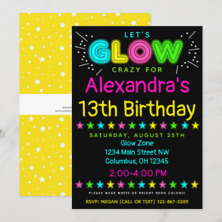 Neon Glow im Dunklen Kindergeburtstag Party Einlad Einladung