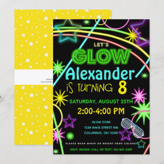 Neon Glow im Dunklen Kindergeburtstag Party Einlad Einladung