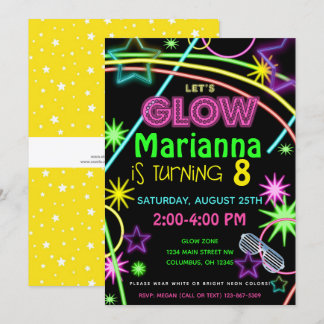 Neon Glow im Dunklen Kindergeburtstag Party Einlad Einladung