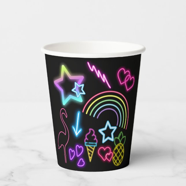 Neon Glow in Dark, Rainbow Cheetah Print Pappbecher (Rückseite)