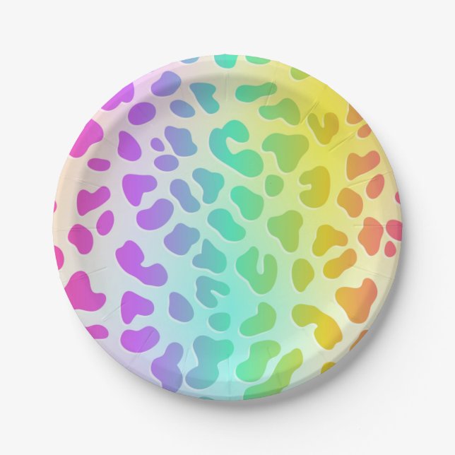 Neon Glow in Dark, Rainbow Cheetah Print Pappteller (Vorderseite)