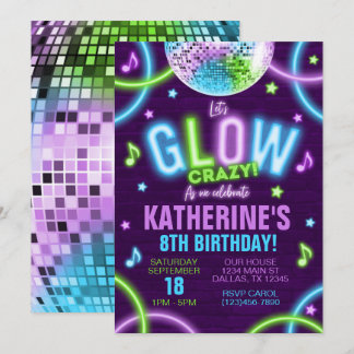 Neon Glow in der Dunklen Geburtstagspartei Einladu Einladung