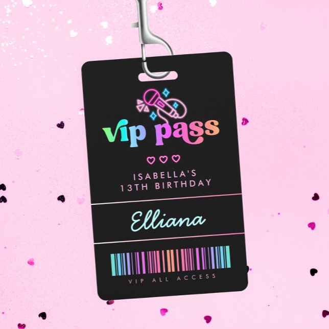 Neon Glow Karaoke Birthday VIP Pass Custom Party Ausweis (Von Creator hochgeladen)