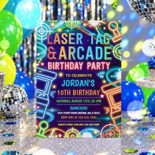 Neon Glow Laser Tag und Arcade Geburtstagsparty Einladung