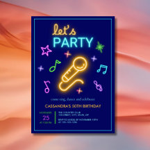 Neon Glow Let's Party Karaoke Birthday