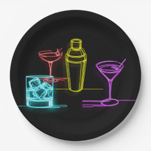 Neon-Glow-Lichter Bunte Cocktails 21. Geburtstag Pappteller