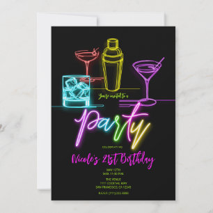 Neon-Glow-Lichter Farbige Cocktails 21. Geburtstag Einladung