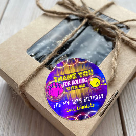 Neon Glow Lila Bowling Birthday Party Danke Runder Aufkleber