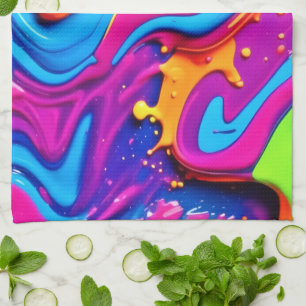 Neon Glow Liquid Spritzer Artwork Geschirrtuch