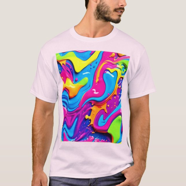 Neon Glow Liquid Spritzer Artwork T-Shirt (Vorderseite)