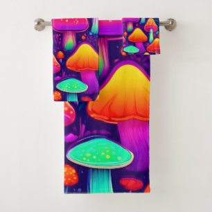 Neon Glow Mushroom Forest Badhandtuch Set