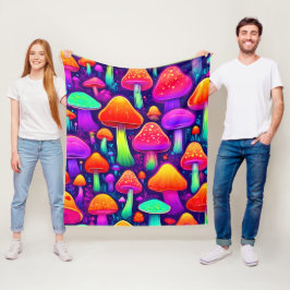 Neon Glow Mushroom Forest Fleecedecke