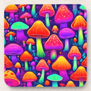 Neon Glow Mushroom Forest Getränkeuntersetzer