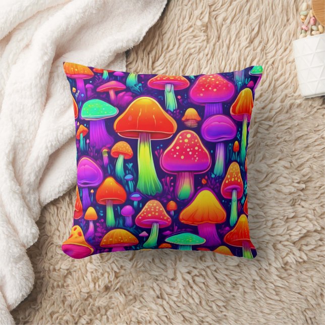 Neon Glow Mushroom Forest Kissen (Decke)
