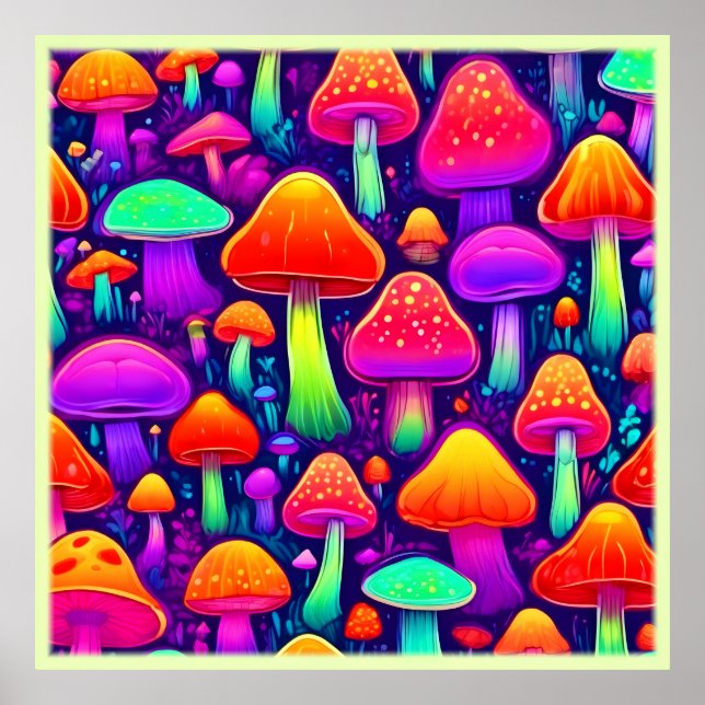 Neon Glow Mushroom Forest Poster (Vorne)