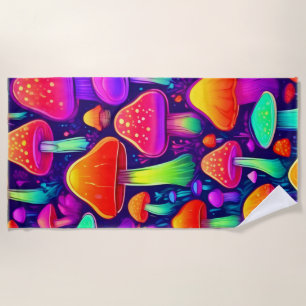 Neon Glow Mushroom Forest Strandtuch