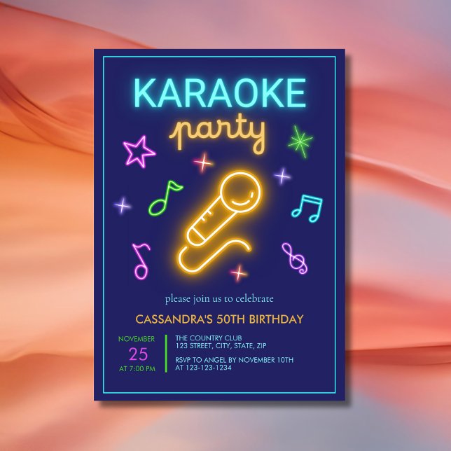 Neon Glow Music Karaoke Birthday Einladung (Von Creator hochgeladen)