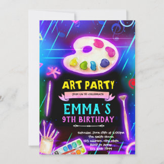 Neon Glow Paint party invitation Einladung