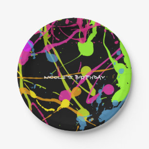 Neon-Glow-Paint-Splatter-Geburtstagsfeier Pappteller