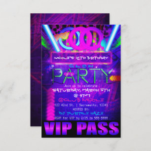 Neon Glow PARTY Geburtstag VIP PASS Club Einladung