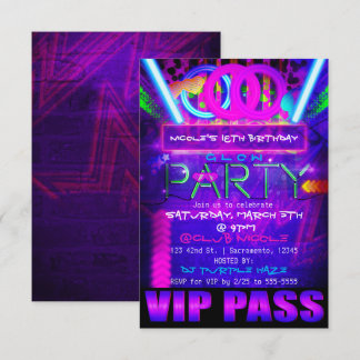 Neon Glow PARTY Geburtstag VIP PASS Club Einladung