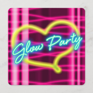 Neon-GLOW-PARTY-Herz-Geburtstagseinladung Einladung