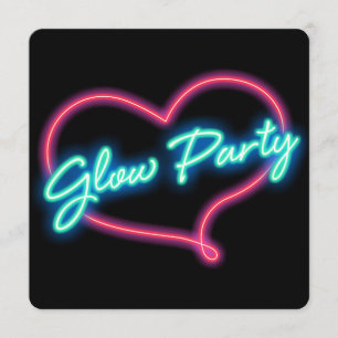 Neon-GLOW-PARTY-Herz-Geburtstagseinladung Einladung