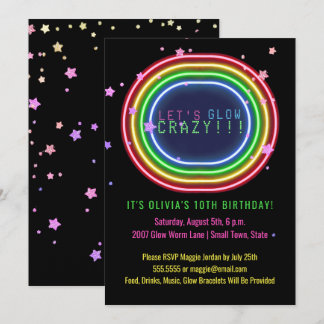 Neon Glow Party | Kindergeburtstag Party Stars Einladung