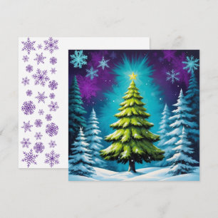 Neon Glow Pine Tree & Star im Dreamy Snowy Forest Feiertagskarte