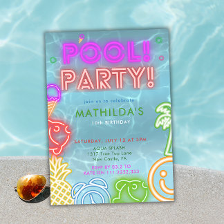 Neon-Glow-Poolparty Geburtstag für jedes Alter  Einladung