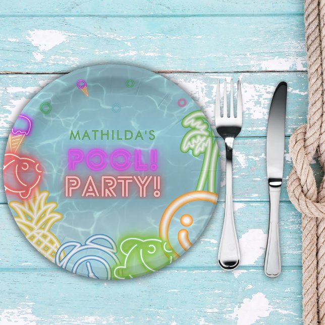 Neon-Glow-Poolparty Geburtstag jedes Alters  Pappteller (Von Creator hochgeladen)