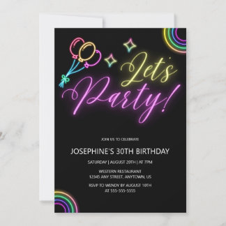 Neon Glow Rainbow Ballon Geburtstag Einladung