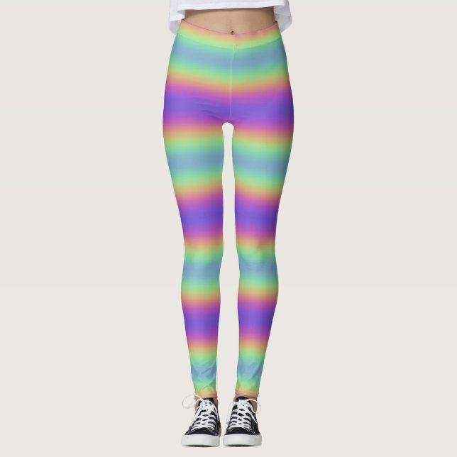 Neon Glow Rainbow Horizontal Strip Leggings (Vorderseite)