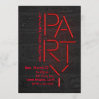 Neon Glow Red PARTY Brick Wall - Einladung
