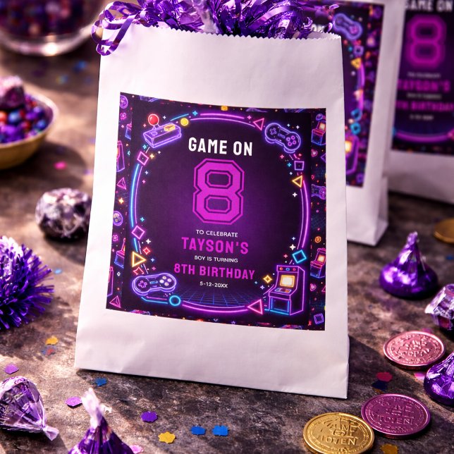 Neon Glow Retro Arcade Gaming 8. Geburtstag Geschenktütchen (Neon Glow Retro Arcade Gaming 8th Birthday Favor Bag)