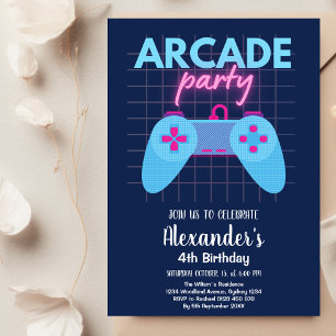 Neon-Glow-Retro-Arcade-Gaming-Birthday-Party Einladung