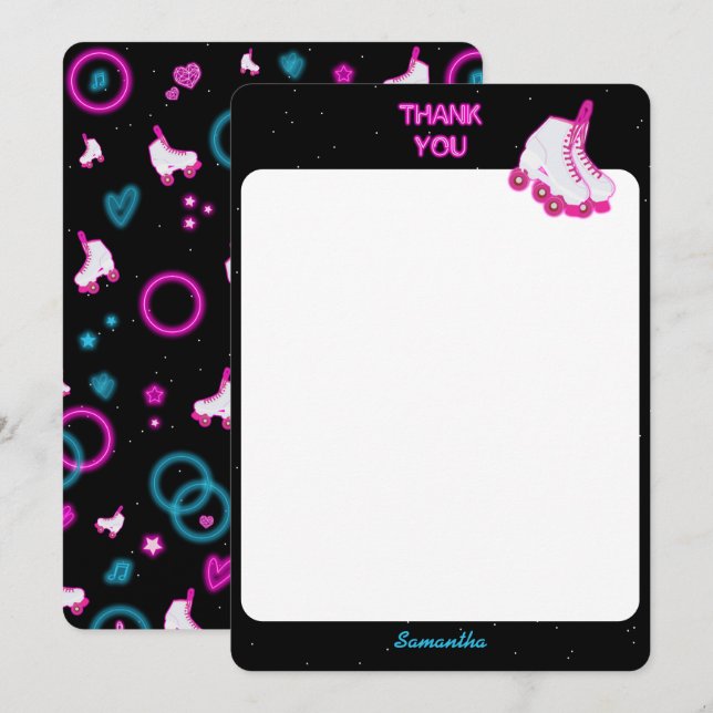 Neon Glow Roller Skaten Let's Roll Birthday Party Dankeskarte (Vorne/Hinten)