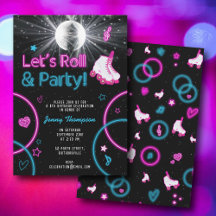 Neon Glow Roller Skaten Let's Roll Birthday Party