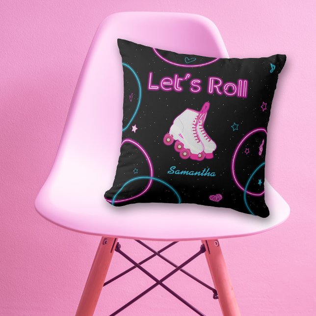 Neon Glow Roller Skaten Roll Girl Kissen (Neon Glow Roller Skating Let's Roll Girl Throw Pillow)