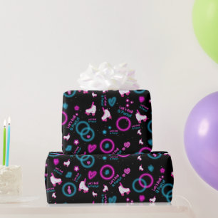 Neon Glow Roller Skaten Roll Pattern Geschenkpapier