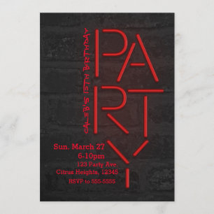 Neon-Glow-Rot-PARTY-Ziegelwand-Urban-Einladung Einladung
