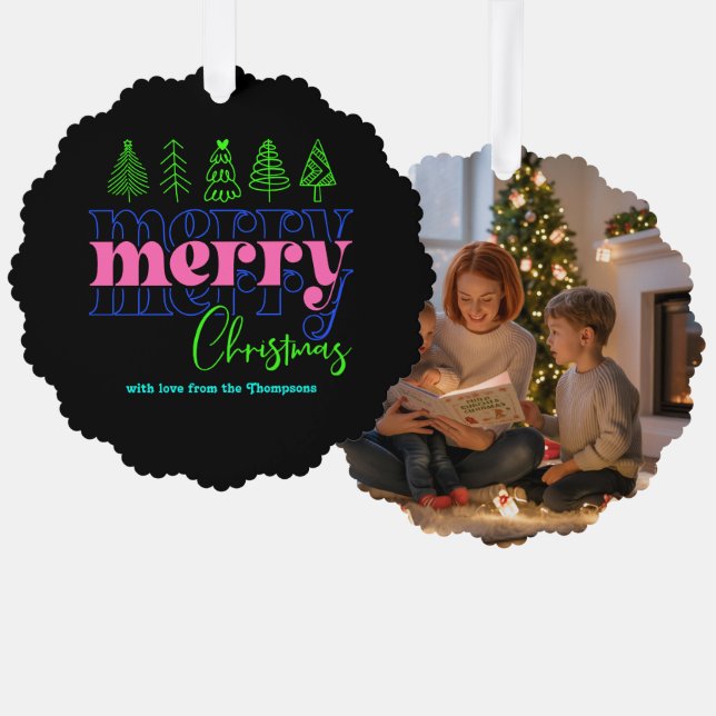 Neon Glow Scribbles Frohe Weihnachts-Keepake Ornament Karte (Vorderseite/Rückseite)