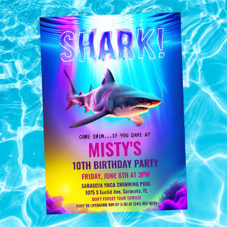 Neon Glow Shark zum Geburtstag Einladung